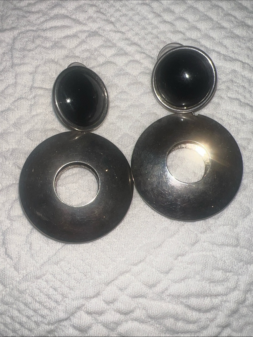 Mexican Modernist Black and Silver Drop Earrings -